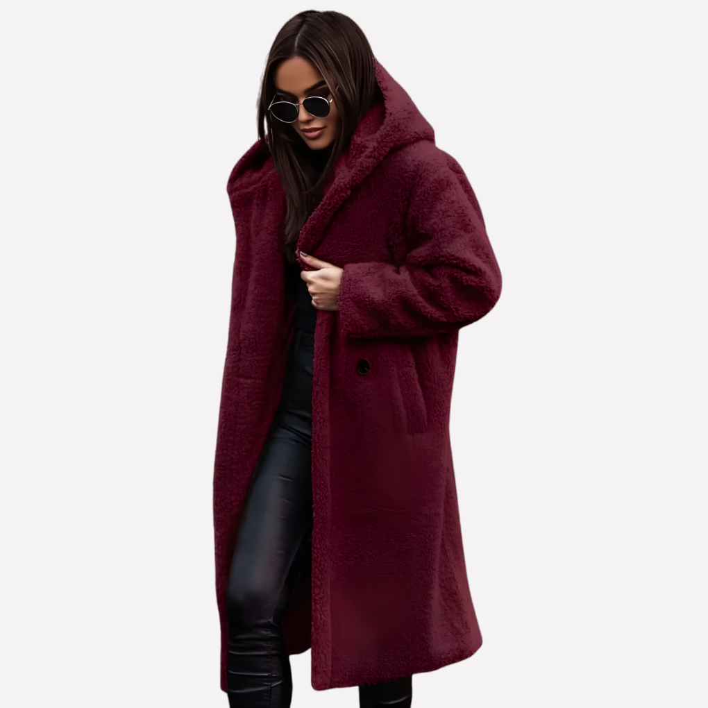 Ladies Hooded Coat with Button Closure