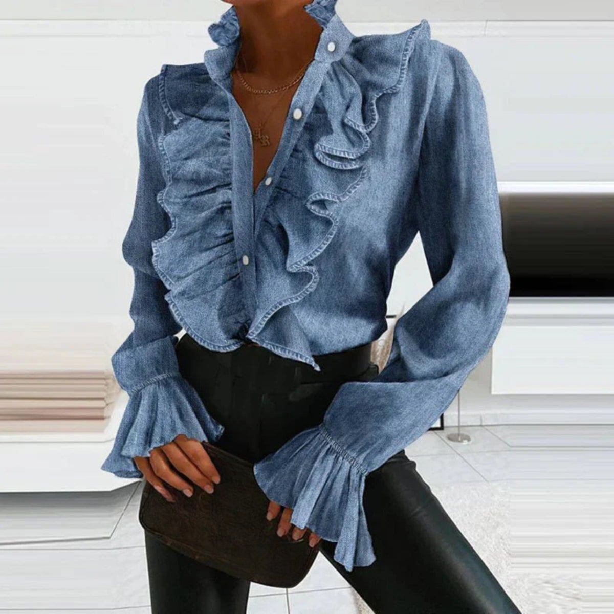 Ladies' Romantic Blouse with Ruffles and Frill Cuffs