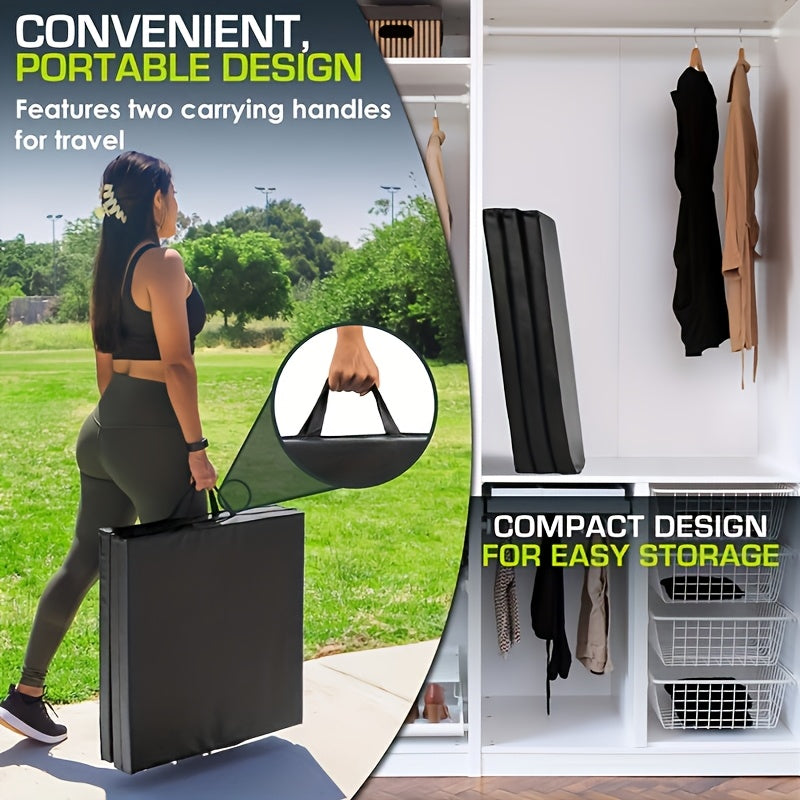 Esterilla de yoga portátil plegable en tres partes, con acolchado grueso, superficie antideslizante de PU y asa