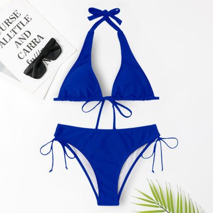 Sexy solid colour bikini swimsuit with straps