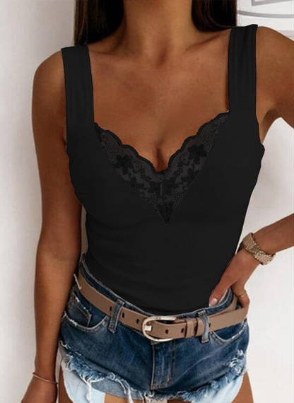Lace Top with V-Neck and Wide Straps for Women