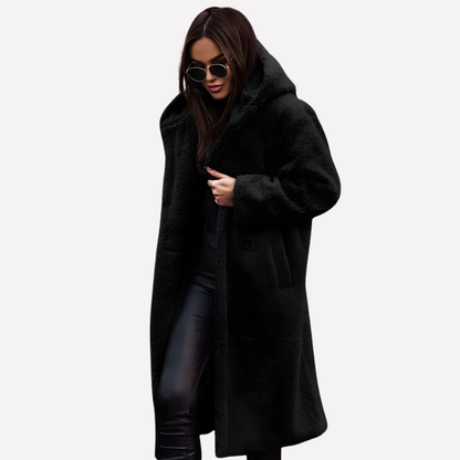 Ladies Hooded Coat with Button Closure