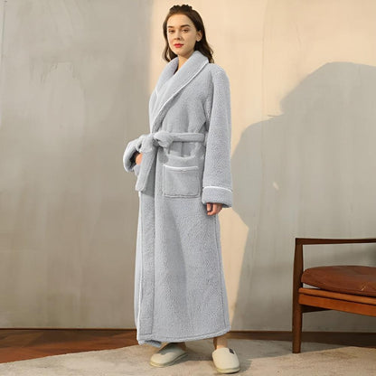 Unisex Coral Fleece Bathrobe with Shawl Collar