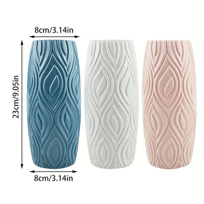Decorative Plastic Vase with Geometric Relief – Modern and Unbreakable
