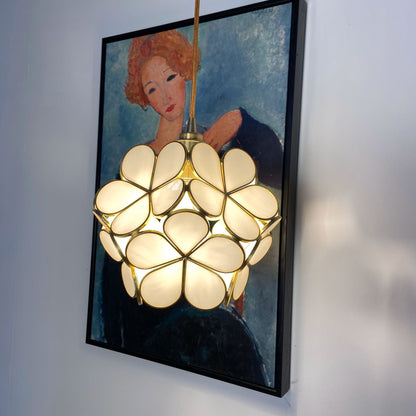 Handgefertigte Pendelleuchte aus Glas und Messing