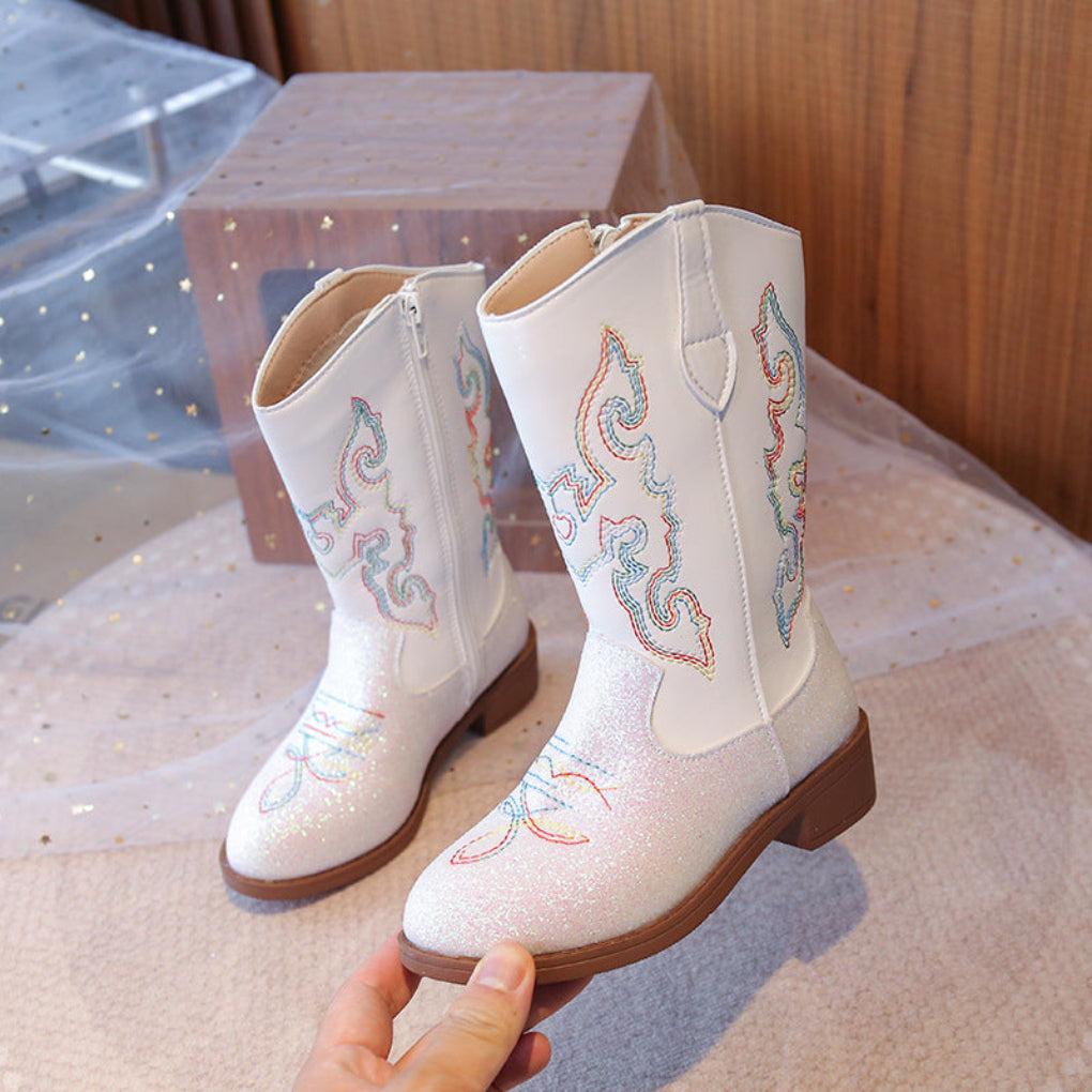 Girls' Vintage Embroidered Pattern Zip Lightweight Anti-Slip Boots - Nikka