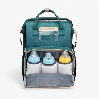 2-in-1 diaper bag with retractable crib