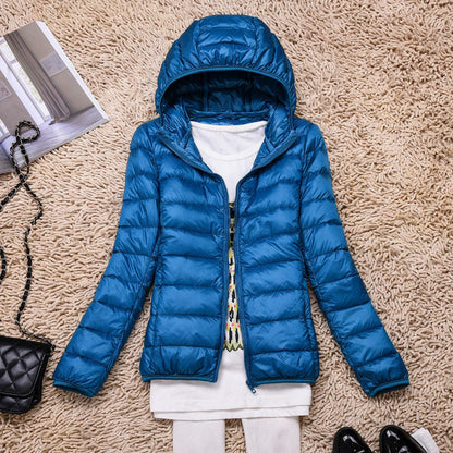 Chaqueta de plumón ultraligera y plegable con capucha para mujer