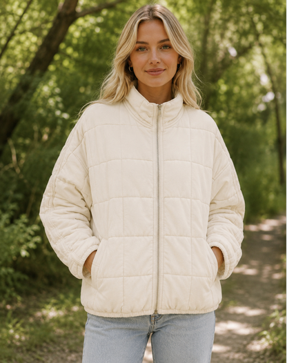 Quilted Bomber Jacket with Zip and Pockets
