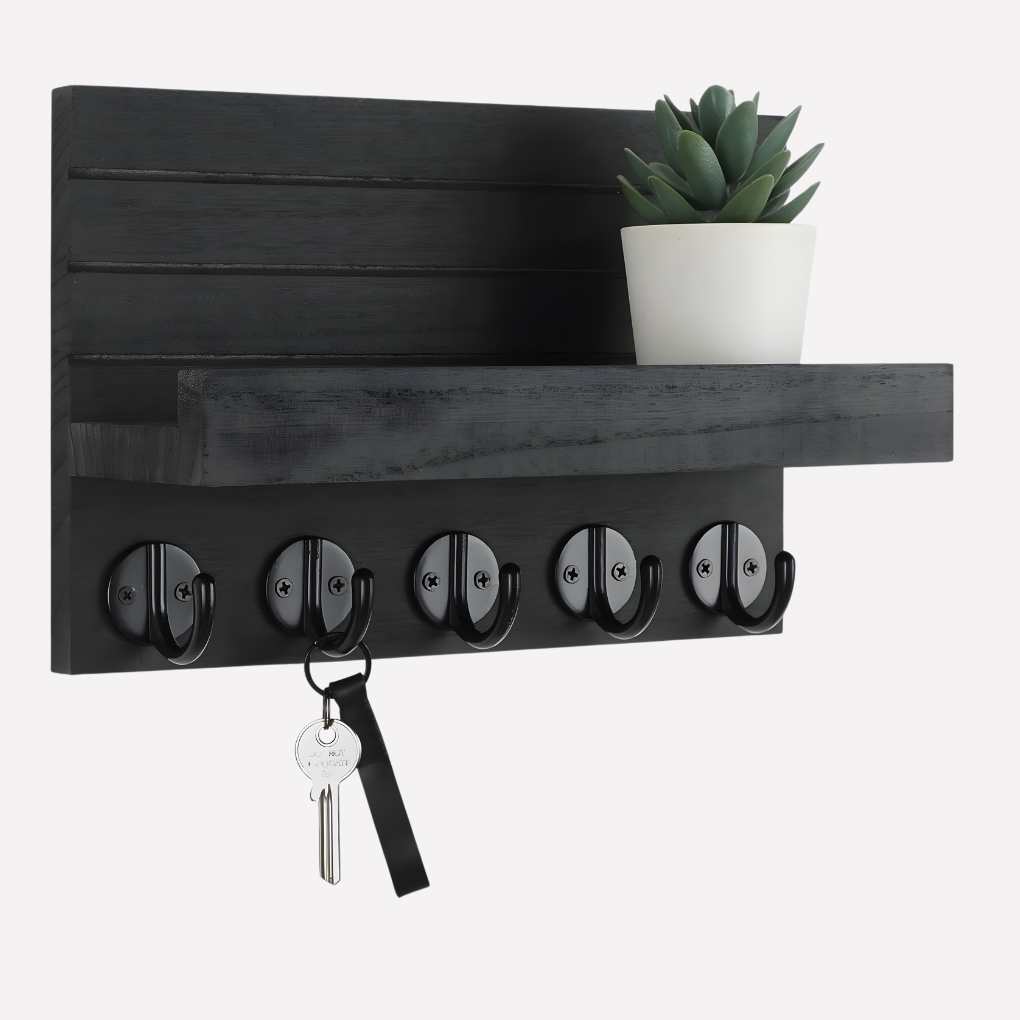 Wall Key and Mail Holder with Shelf