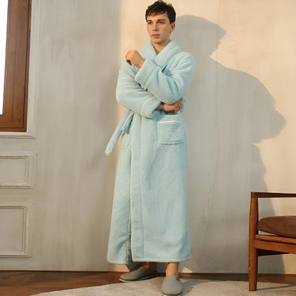 Unisex Coral Fleece Bathrobe with Shawl Collar