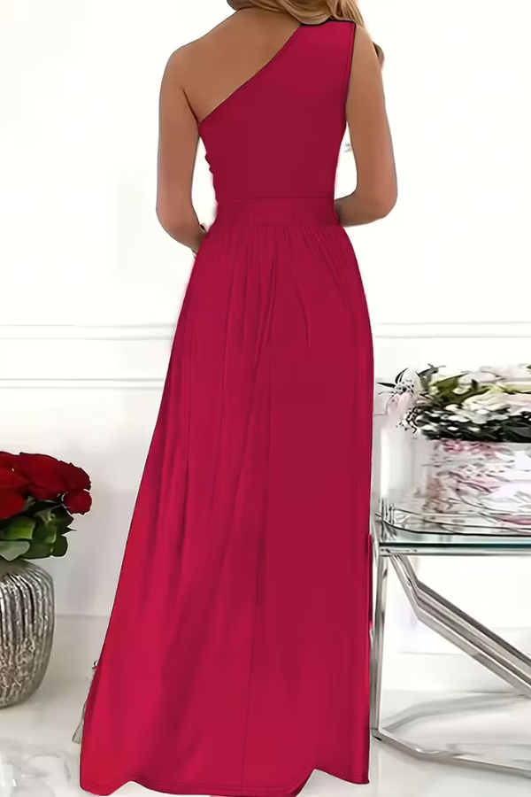 Ladies' Elegant Maxi Dress with One Shoulder Neckline and Split