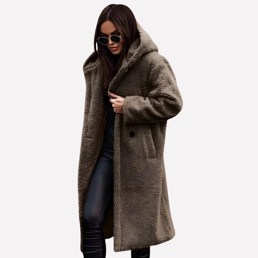 Ladies Hooded Coat with Button Closure