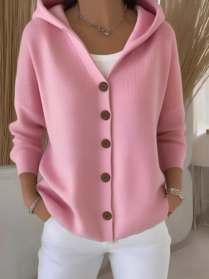 Knitted Ladies' Cardigan with Hood and Buttons for a Comfortable Casual Look