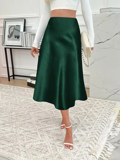 Jupe midi en satin à taille haute