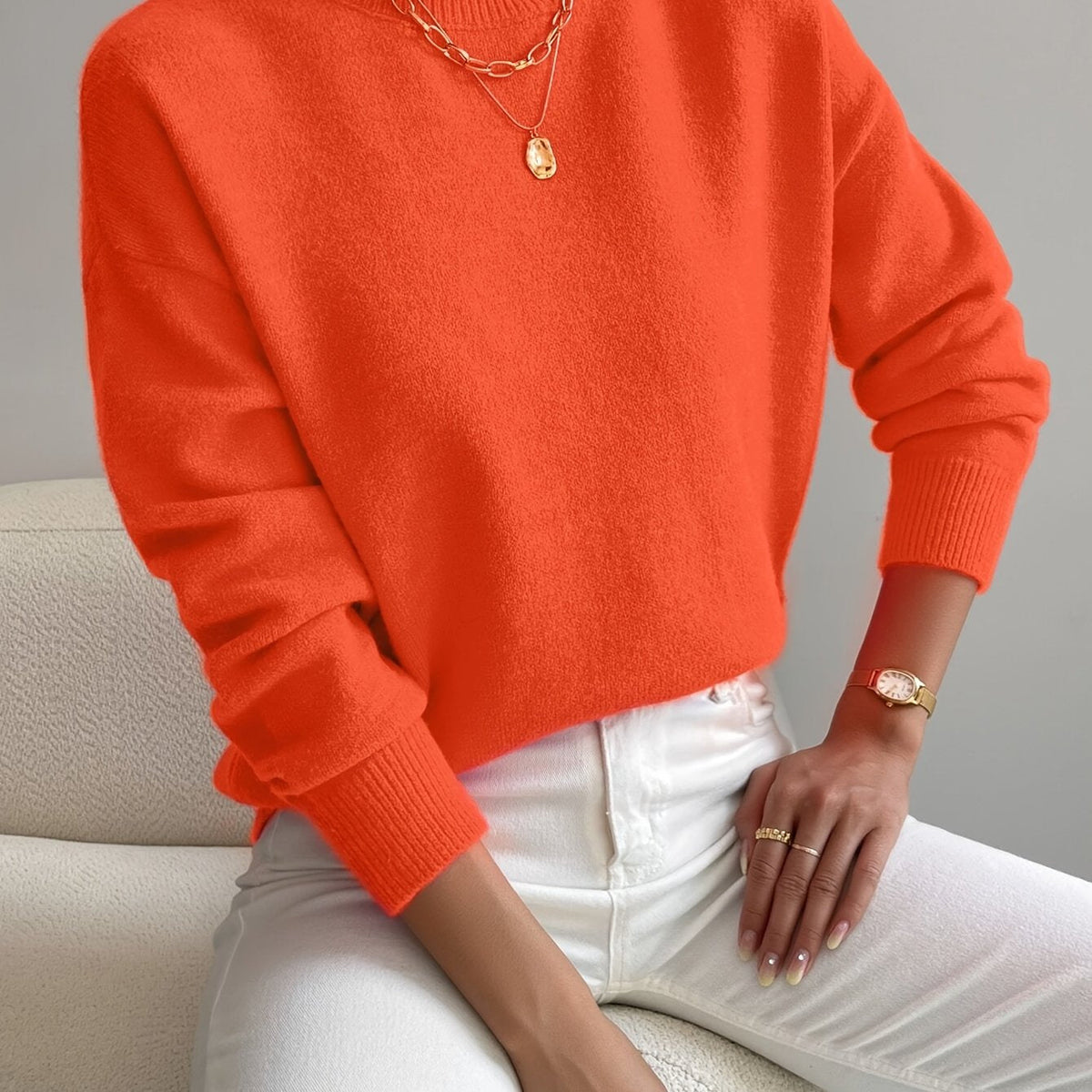 Camisola de malha para senhora, de gola subida e manga comprida, para o outono e o inverno
