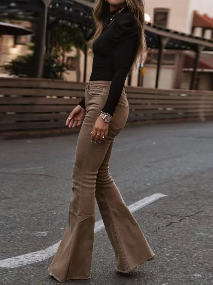 VelvetFlare – Pantaloni a zampa in velluto a coste alla moda, a vita alta e dallo stile rétro