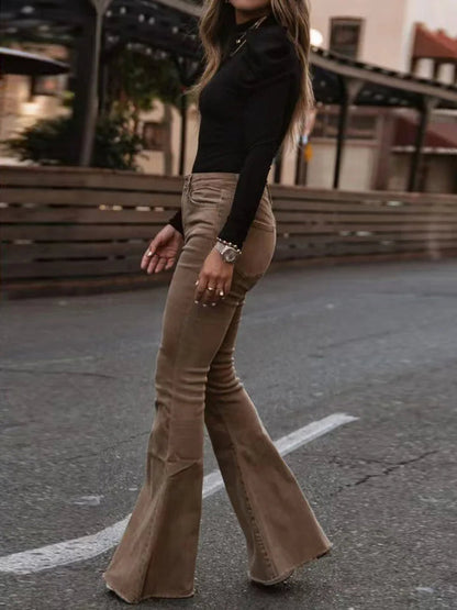 VelvetFlare – Pantaloni a zampa in velluto a coste alla moda, a vita alta e dallo stile rétro