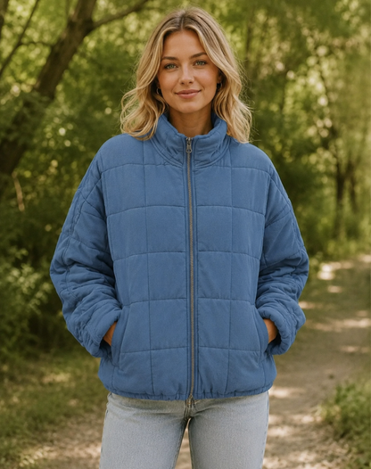 Quilted Bomber Jacket with Zip and Pockets