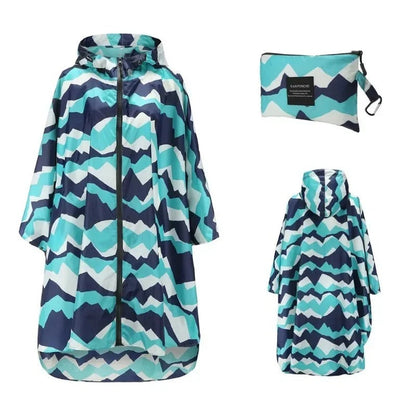 Modern waterproof unisex rain jacket with matching bag