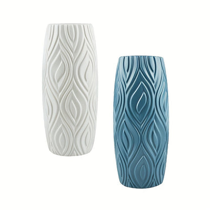 Decorative Plastic Vase with Geometric Relief – Modern and Unbreakable