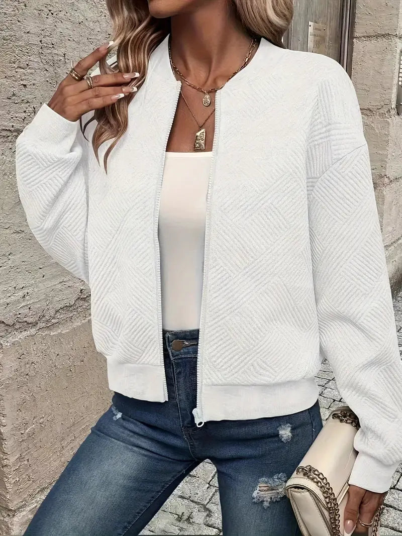 Ladies Light Bomber Jacket with Zip and Ribbed Cuffs