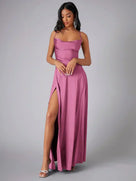 Maartje - Vestido de noche de satén con abertura alta y espalda descubierta