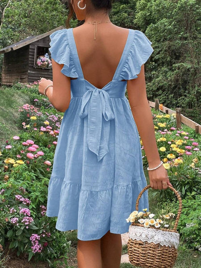 Ribbed Maternity Dress with Open Back and Bow Detail