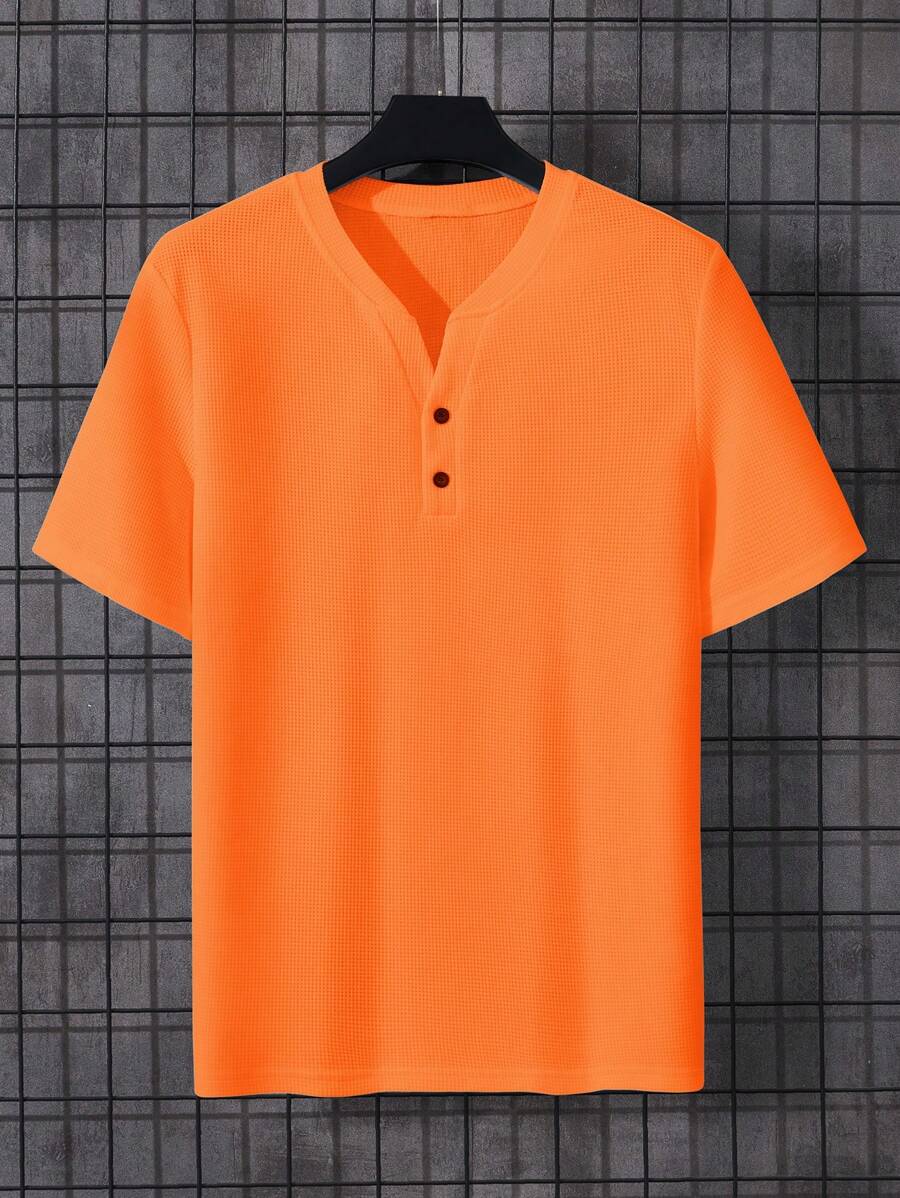 Orange Men's T-shirt with Notched Neck