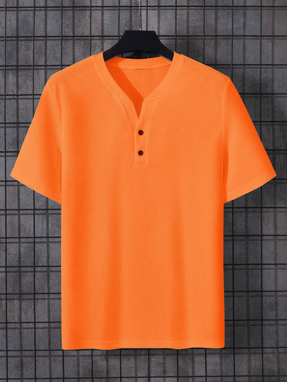 Orange Men's T-shirt with Notched Neck