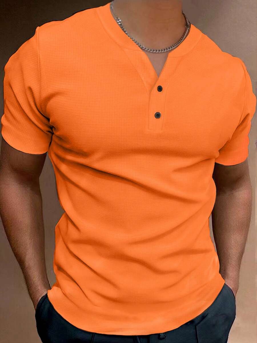 Orange Men's T-shirt with Notched Neck