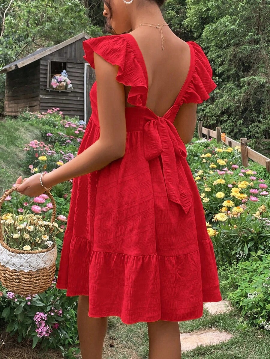Ribbed Maternity Dress with Open Back and Bow Detail