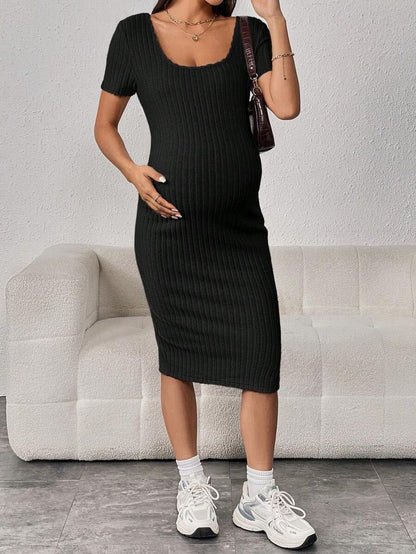 Ribbed Maternity Dress with Split Hem