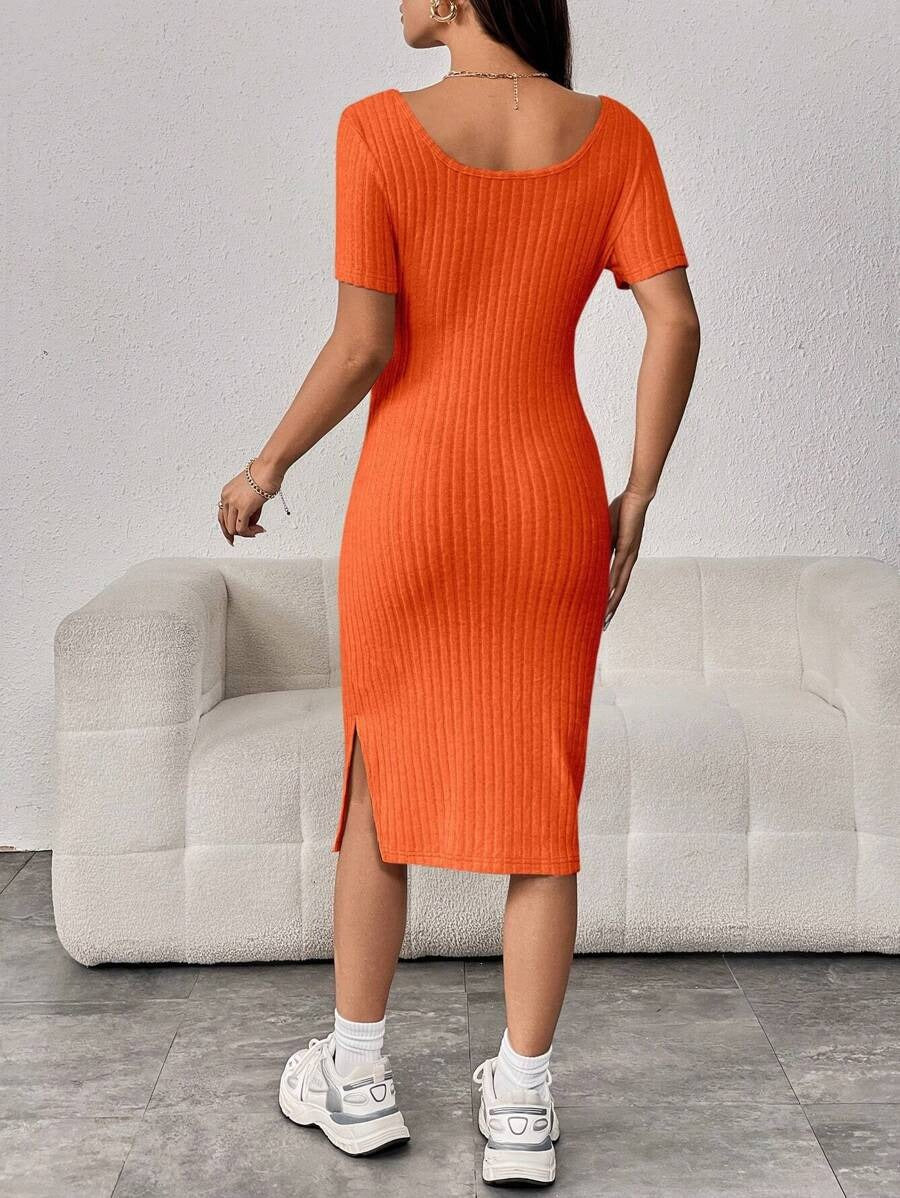 Ribbed Maternity Dress with Split Hem