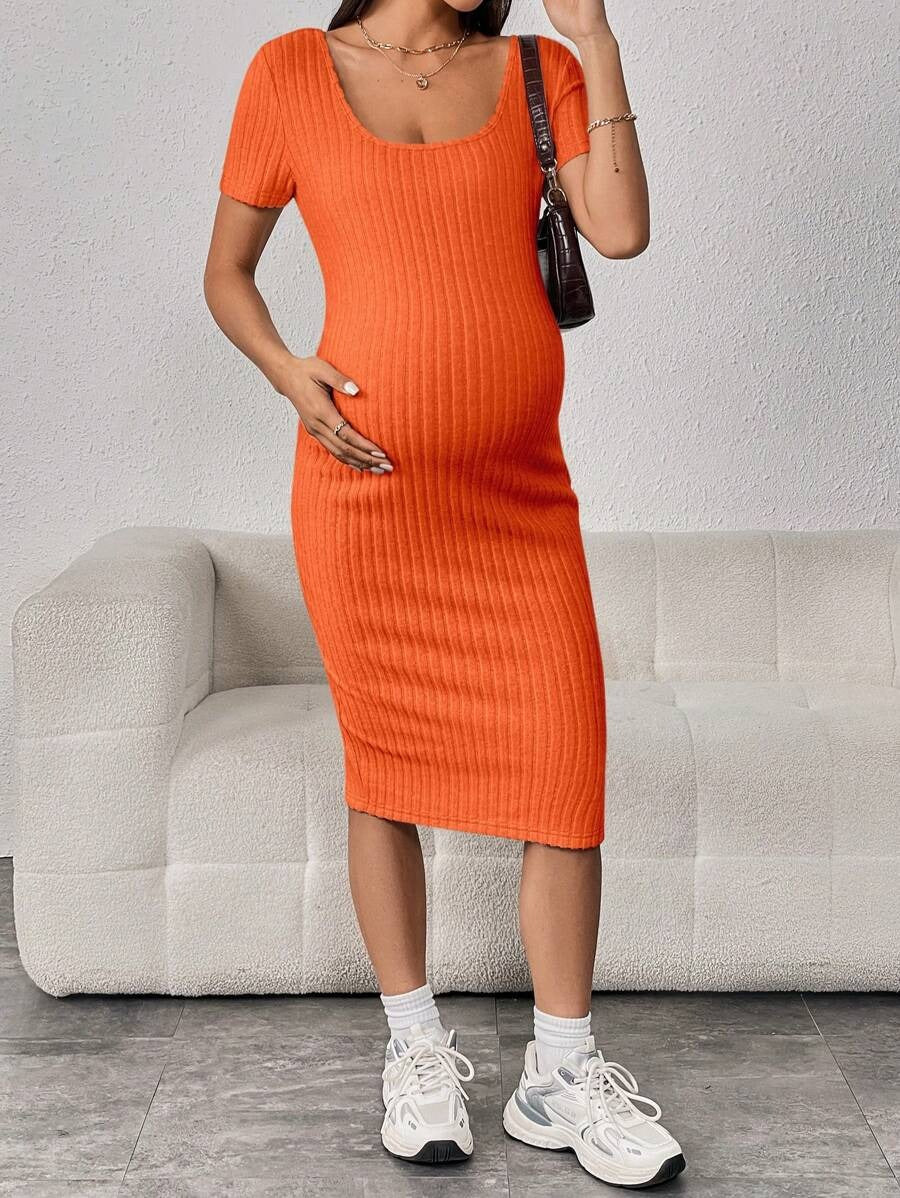 Ribbed Maternity Dress with Split Hem