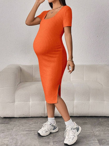 Ribbed Maternity Dress with Split Hem