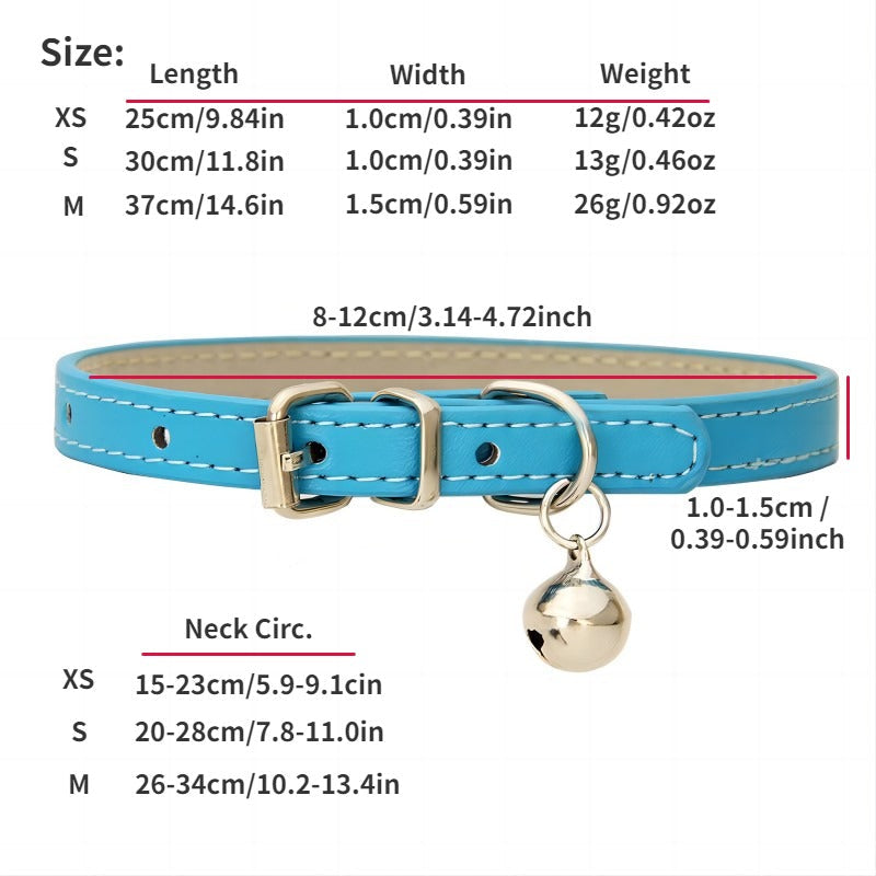 Adjustable Cat Collar with Bell – Durable Faux Leather and Safety Buckle for Cats of All Sizes
