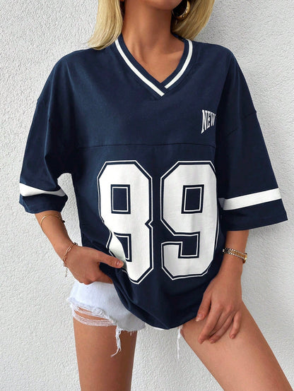 Oversized casual baseball football shirt for women - Miley