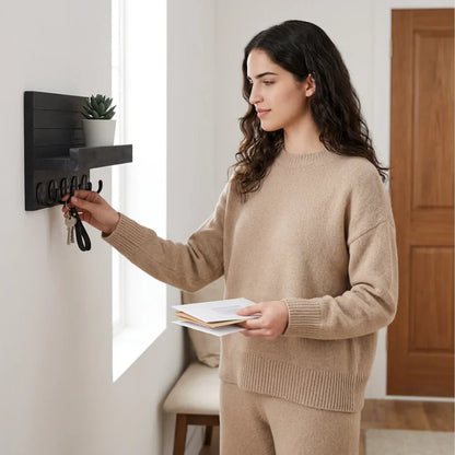 Wall Key and Mail Holder with Shelf