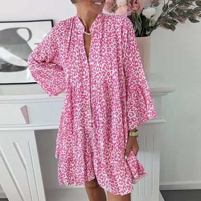 Mini Dress with Long Sleeves and V-Shaped Neck - Rosalinda