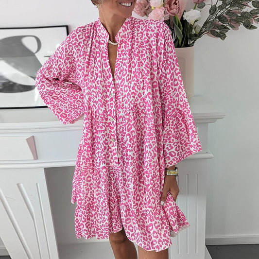 Mini-jurk met lange mouwen en V-hals – Rosalinda