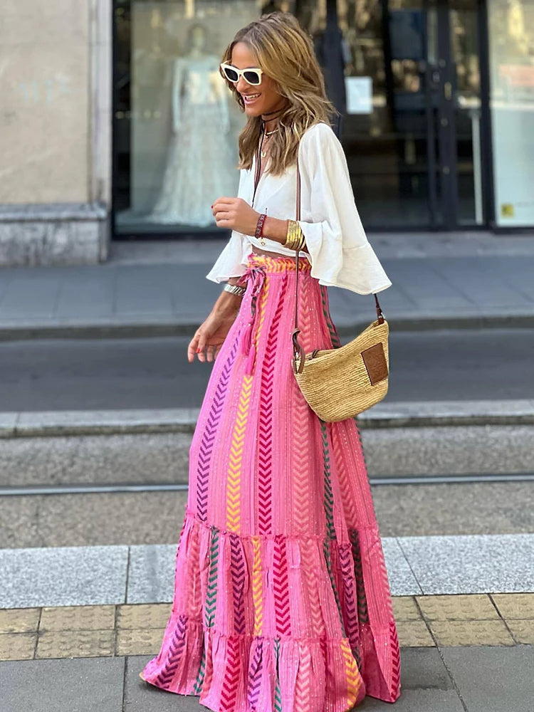 Liora – Retro Summer Skirt with Print and Ruffles