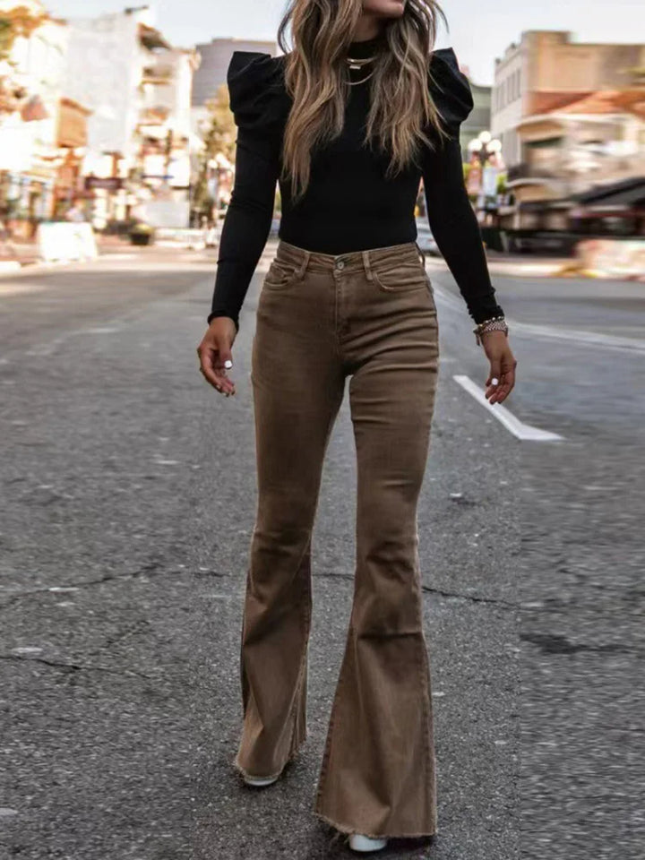 VelvetFlare – Pantaloni a zampa in velluto a coste alla moda, a vita alta e dallo stile rétro