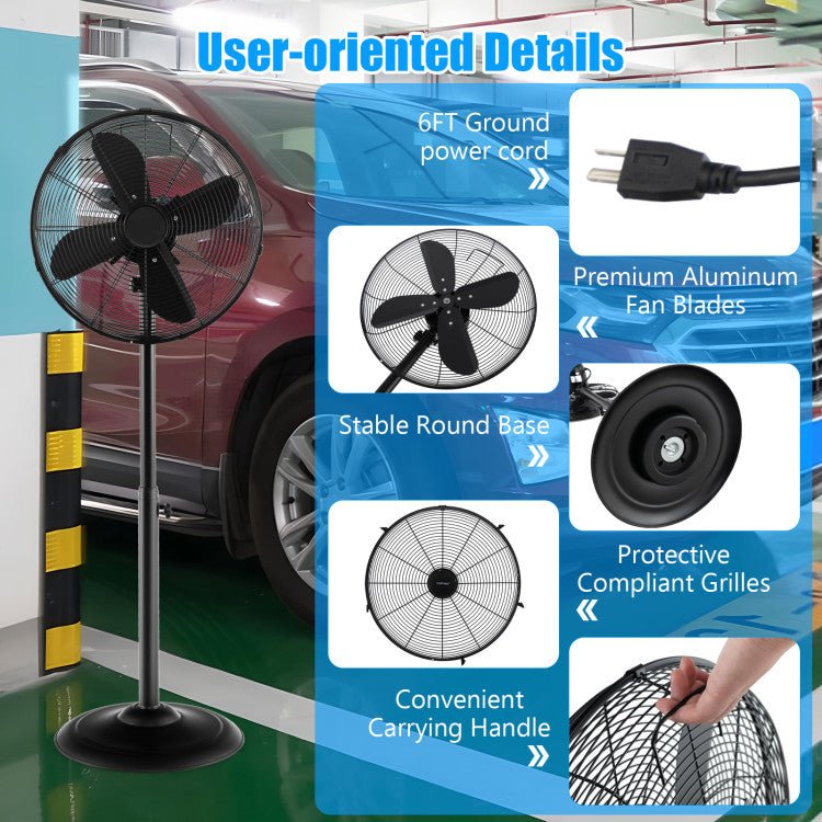 16" Oscillating Adjustable Floor Fan with 3 Speeds