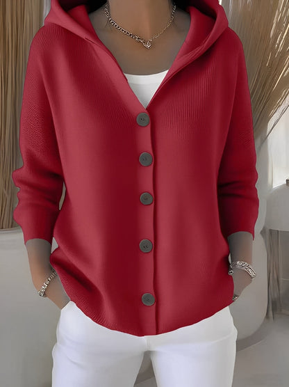 Knitted Ladies' Cardigan with Hood and Buttons for a Comfortable Casual Look