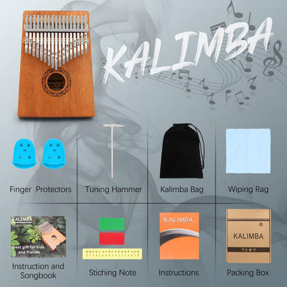 Kalimba com 17 teclas de madeira para relaxar e desfrutar de música