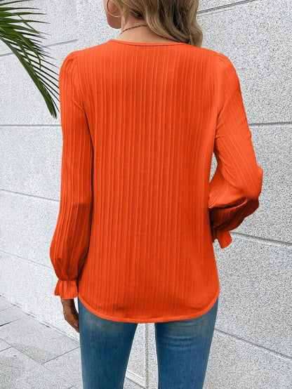 Orange Ladies' Shirt with Lace Details and Long Sleeves