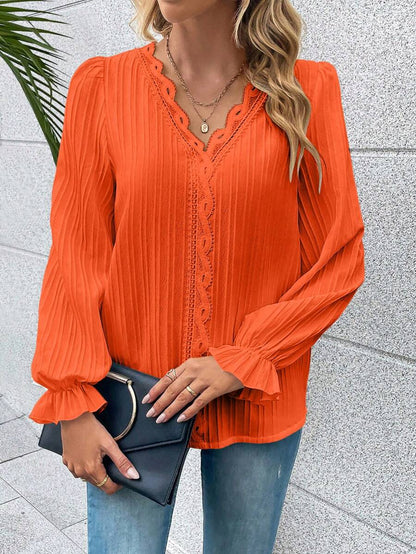 Orange Ladies' Shirt with Lace Details and Long Sleeves