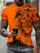 T-shirt da uomo arancione con stampa di leone