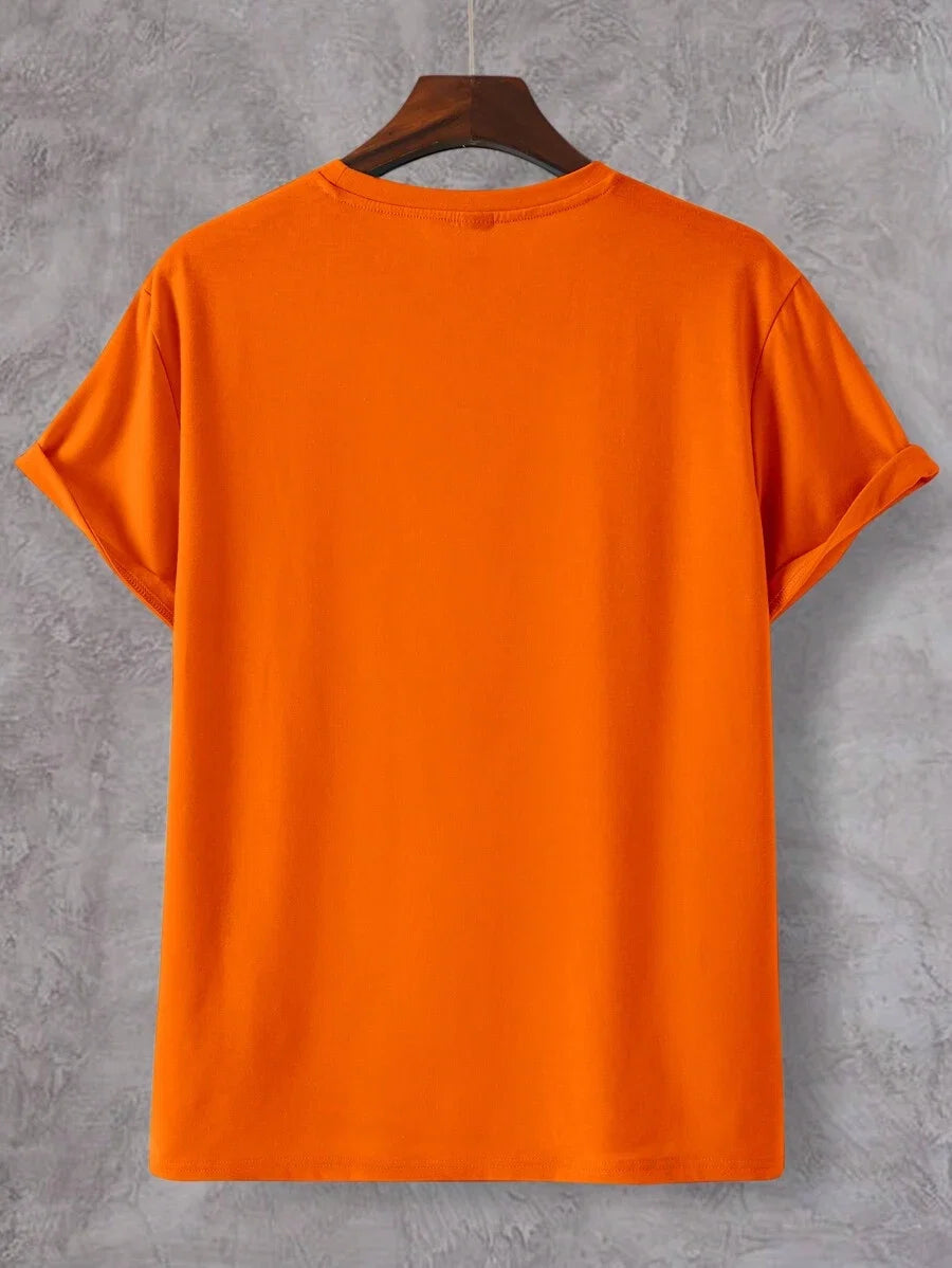 Orange Men's T-shirt with Lion Print